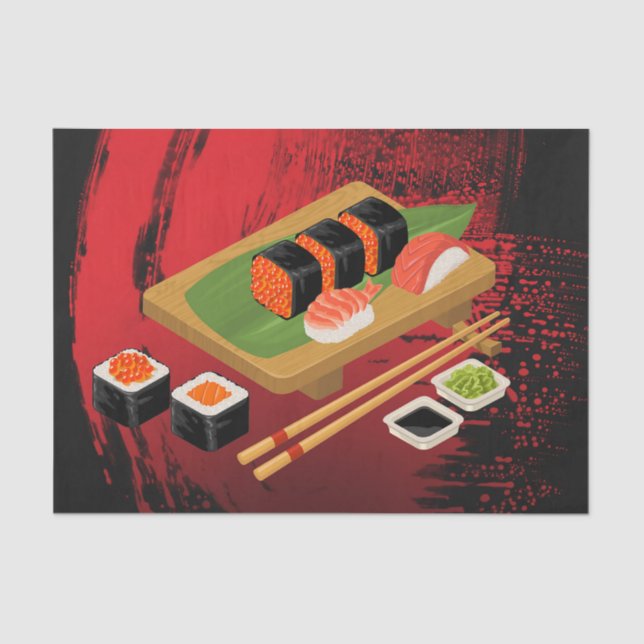 Chic Modern Elegant Black & Red Sushi Party Tissue Paper (Front)