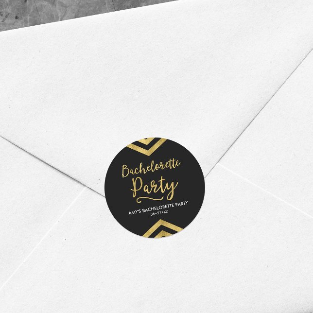 Chic Modern Faux Gold Chevron Bachelorette Party Classic Round Sticker (Creator Uploaded)