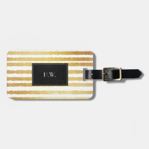 Chic Modern Faux Gold Stripes Initials Luggage Tag