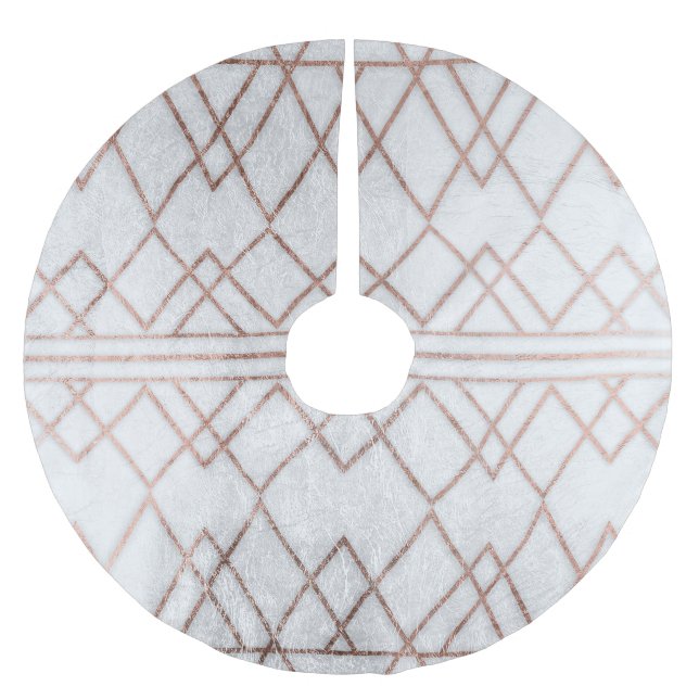 Chic Modern Faux Rose Gold Geometric Triangles Brushed Polyester Tree Skirt (Front)