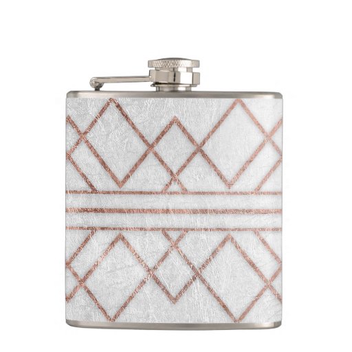 Image of Chic Modern Faux Rose Gold Geometric Triangles Hip Flask
