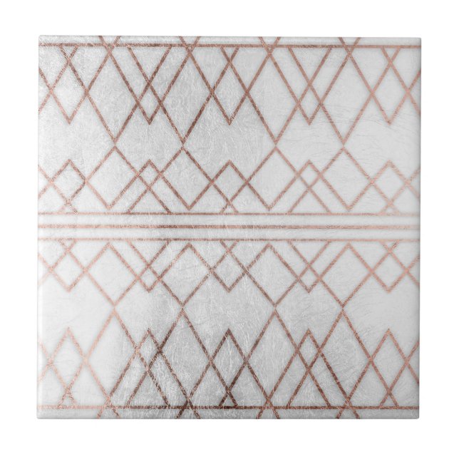 Chic Modern Faux Rose Gold Geometric Triangles Tile (Front)