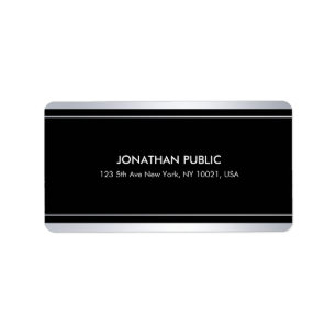 Chic Modern Faux Silver Black Plain Glam Address Label