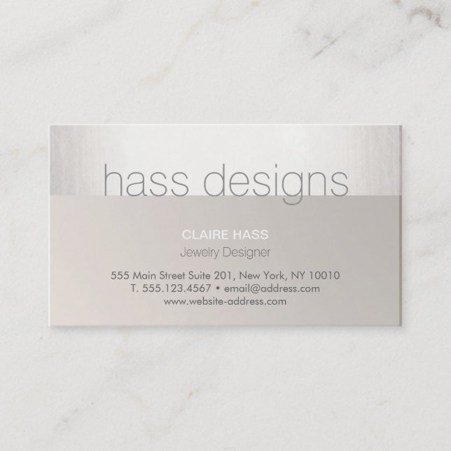 Chic Modern Faux Silver Foil and Taupe Designer Business Card (Front)