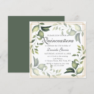 Chic Modern Floral Greenery Botanical Quiceanera Invitation