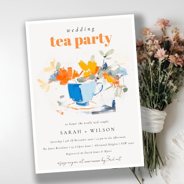Chic Modern Floral Tea Cup Wedding Tea Party  Invitation (Creator Uploaded)