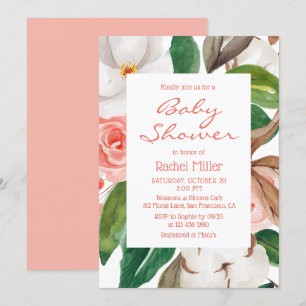 Chic Modern Floral Watercolor Girl Baby Shower Invitation