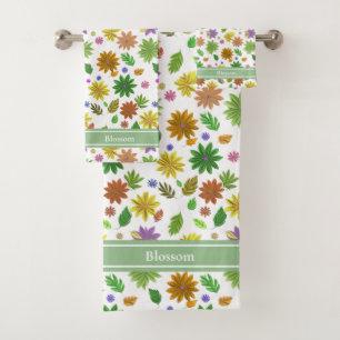 Chic Modern Flowers and Calligraphy on White Bath Towel Set