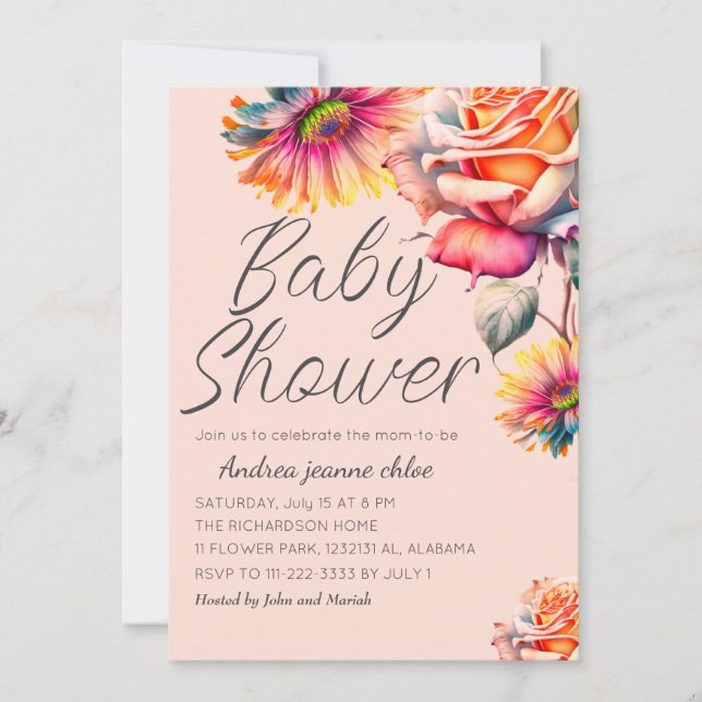 Chic & Modern Flowers Floral Garden Baby Shower Invitation (Front)
