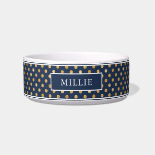 Chic Modern Geometric Navy Gold Dot Pattern Name Bowl