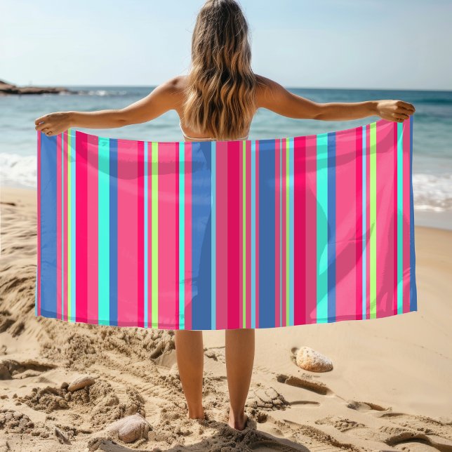 Chic Modern Girly Candy Stripe Pattern Beach Towel (Creator Uploaded)