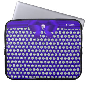 Chic modern & glitter diamonds on blue Laptop Laptop Sleeve