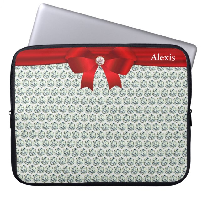 Chic modern & glitter diamonds on silver Laptop Sleeve (Front)