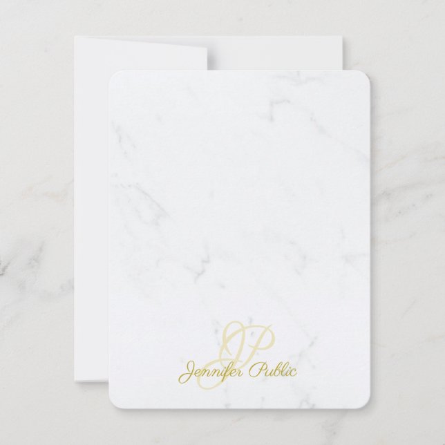 Chic Modern Gold Caligraphed Script Marble Elegant Card (Front)
