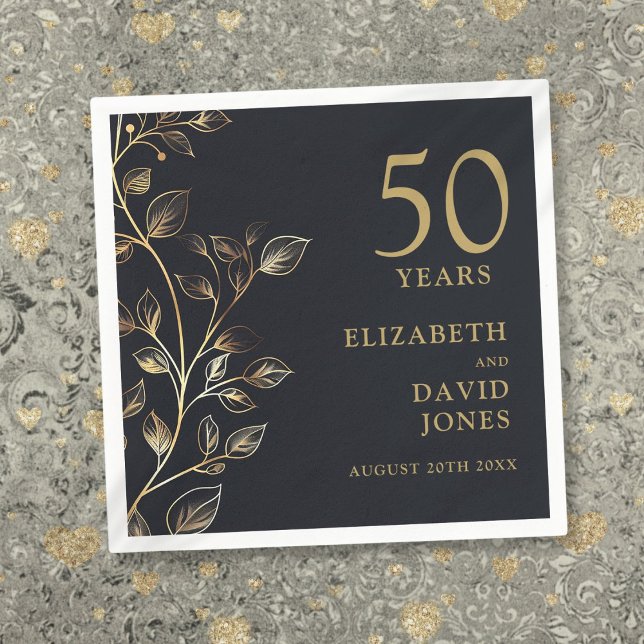 Chic Modern Gold Floral 50th Wedding Anniversary Napkin (Chic Modern Gold Floral 50th Wedding Anniversary Napkins)