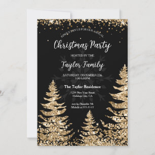 Chic Modern Gold Glitter Christmas Tree Party Invitation