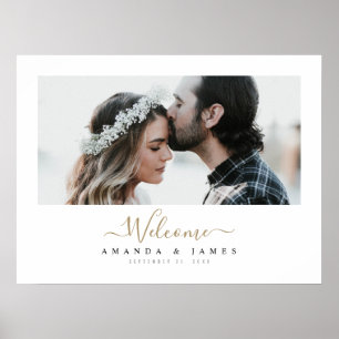Chic Modern Gold Horizontal Photo Wedding Welcome Poster