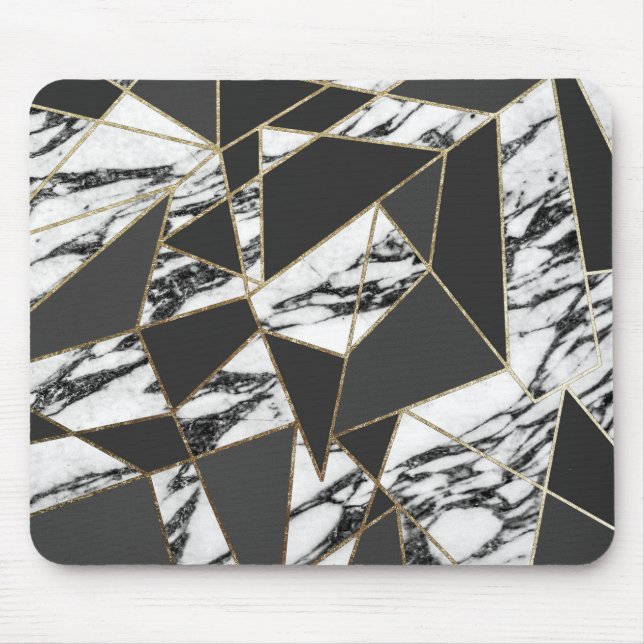 Chic Modern Gold Marble and Black Geometric Mouse Mat (Front)