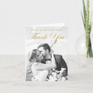 Chic Modern Gold Photo Wedding Thank You Note Card