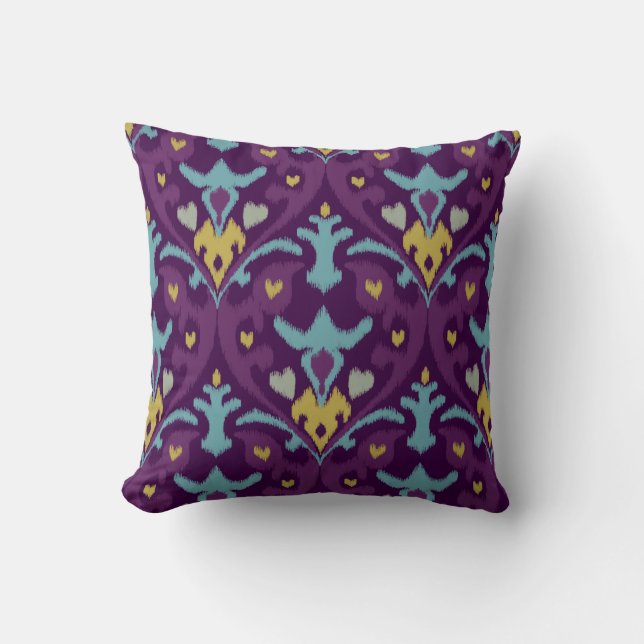 Chic modern gold purple ikat tribal pattern cushion (Front)