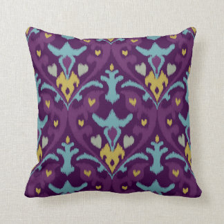 Chic modern gold purple ikat tribal pattern cushion