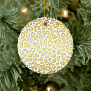 Chic Modern Gold White Leopard Jaguar Cheetah Ceramic Tree Decoration