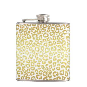 Chic Modern Gold White Leopard Jaguar Cheetah Hip Flask