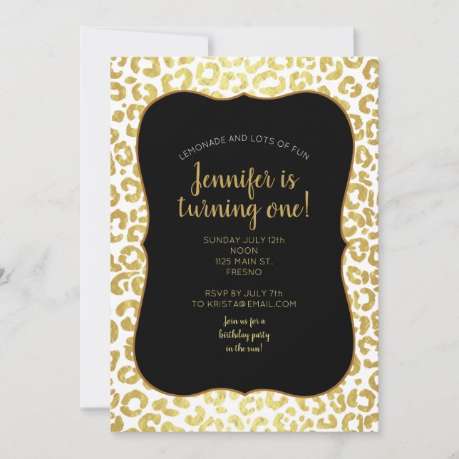Chic Modern Gold White Leopard Jaguar Cheetah      Invitation (Front)
