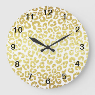 Chic Modern Gold White Leopard Jaguar Cheetah Large Clock