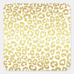 Chic Modern Gold White Leopard Jaguar Cheetah Square Sticker