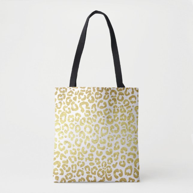 Chic Modern Gold White Leopard Jaguar Cheetah Tote Bag (Front)
