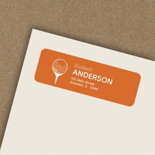 Chic Modern Golf Ball & Tee Orange Return Address