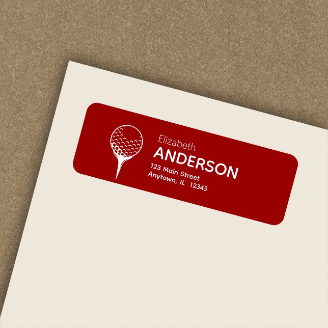 Chic Modern Golf Ball & Tee Red Return Address (Creator Uploaded)