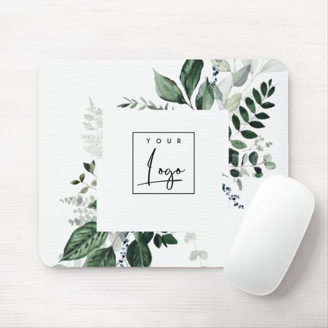 Chic Modern Green Leafy Tropical Foliage Fern Logo Mouse Mat (With Mouse)