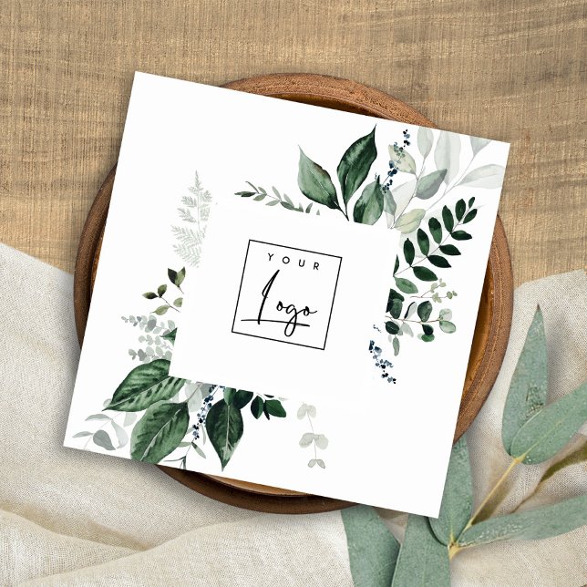 Chic Modern Green Leafy Tropical Foliage Fern Logo Square Business Card (Creator Uploaded)