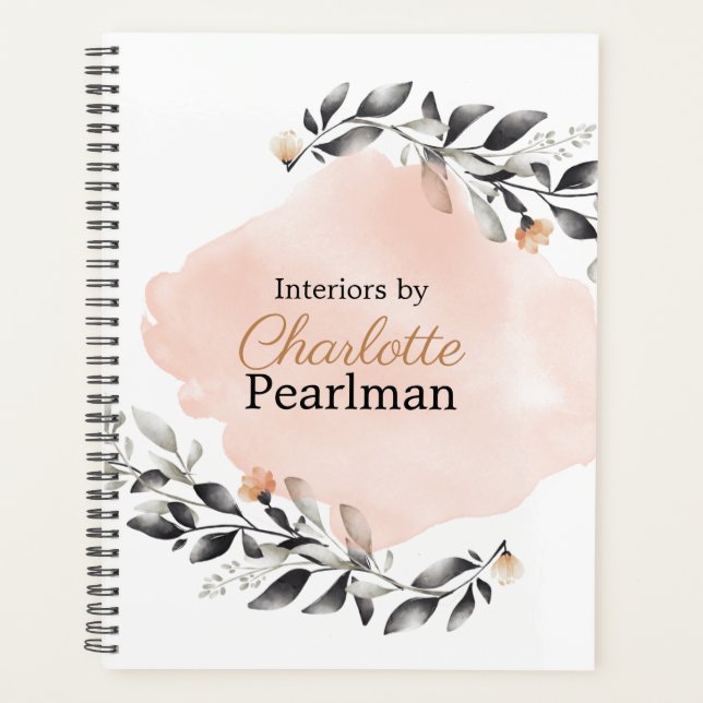 Chic Modern Grey and Peach Floral  Planner (Front)