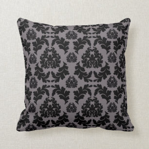 Chic Modern Grey & Black Damask Throw Pillow