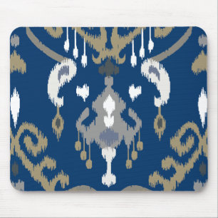 Chic modern grey blue ikat tribal pattern mouse mat