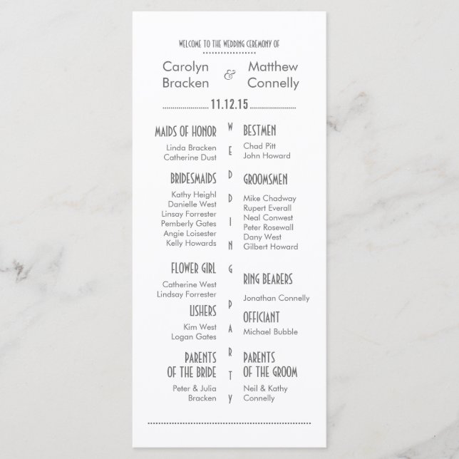 Chic Modern Grey | White Wedding Program Rack Card (Front)