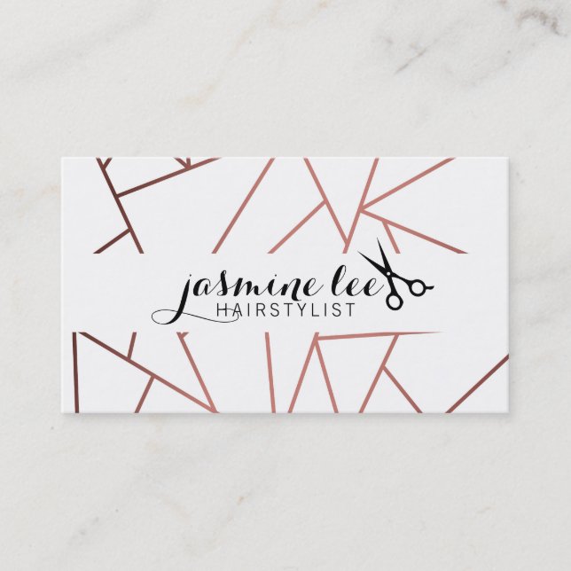 chic modern hair stylist geometric gold business card (Front)