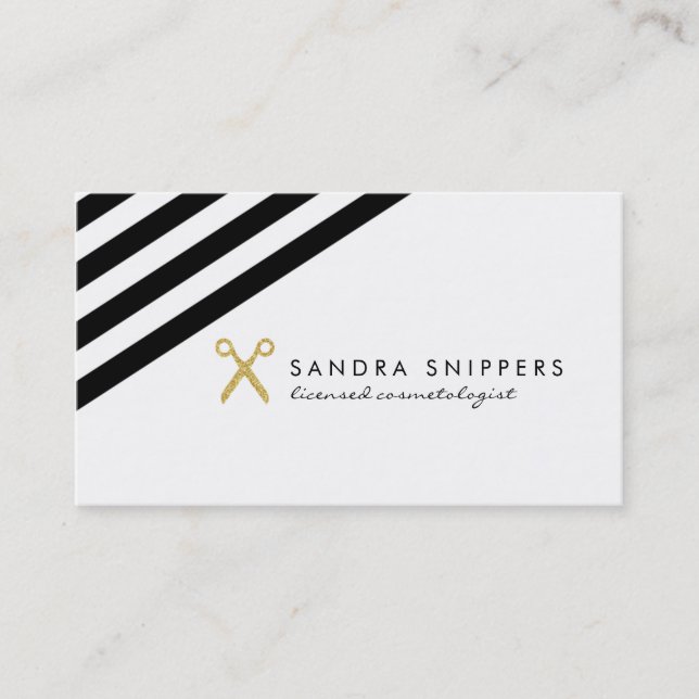 chic modern hair stylist hairstylist stripes business card (Front)