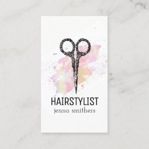 chic modern hair stylist watercolor pink grunge business card