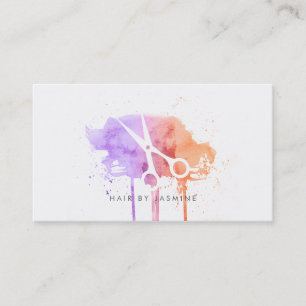 chic modern hairstylist hair watercolor pink ombre business card