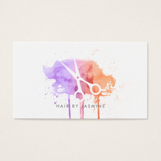 chic modern hairstylist hair watercolor pink ombre business card