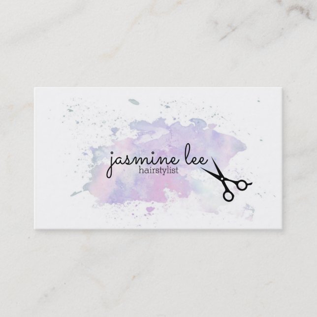 chic modern hairstylist watercolor calligraphy business card (Front)