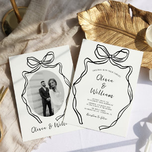 Chic Modern Hand Drawn Bow Whimsical Wedding Invitation