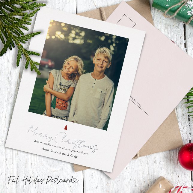Chic Modern Hand Lettering Single Photo Foil Holiday Postcard (Chic Modern Hand Lettering Single Photo Foil Holiday Postcard)