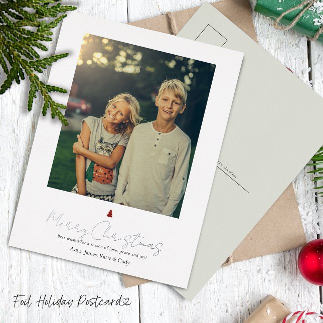Chic Modern Hand Lettering Single Photo Foil Holiday Postcard (Chic Modern Hand Lettering Single Photo Foil Holiday Postcard)
