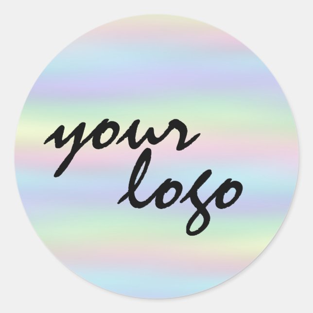 Chic Modern holographic pastel rainbow brand logo Classic Round Sticker (Front)