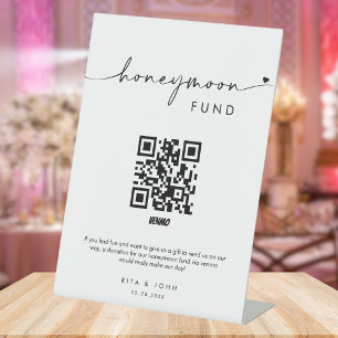 Chic Modern Honeymoon Fund Cash QR Code Wedding Pedestal Sign